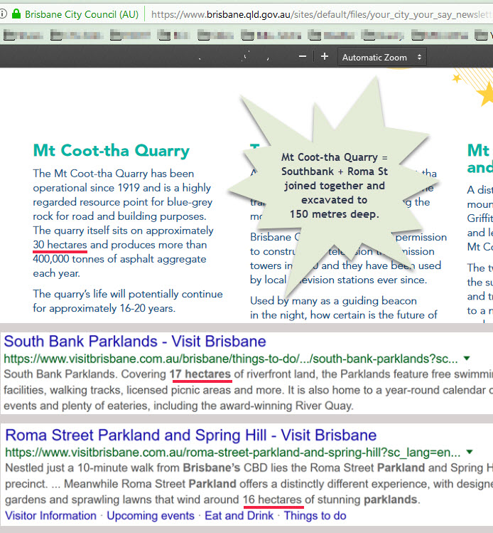 Click to Enlarge MCQ is like Southbank and Roma St Parklands excavated to 150m deep