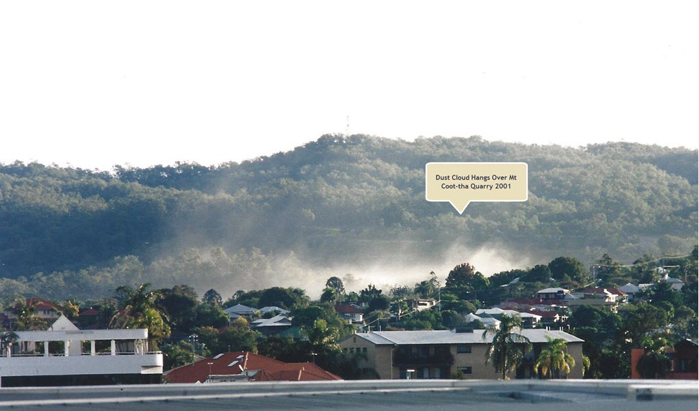 Click to Enlarge Mt Coot-tha Quarry Dust Cloud Hangs Above The Residential Area