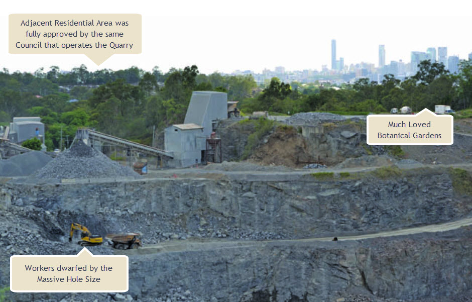Click to Enlarge The ugly Mt Coot-tha Quarry blasting causes severe residential damage and gardens evacuation