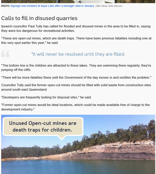 Click to Enlarge Will Mt Coot-tha Quarry be a Swimmers Death-Trap