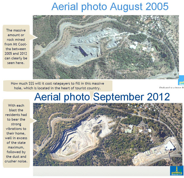 Click to Enlarge Mt Coot-tha Quarry Aerial Photos 2005 & 2012